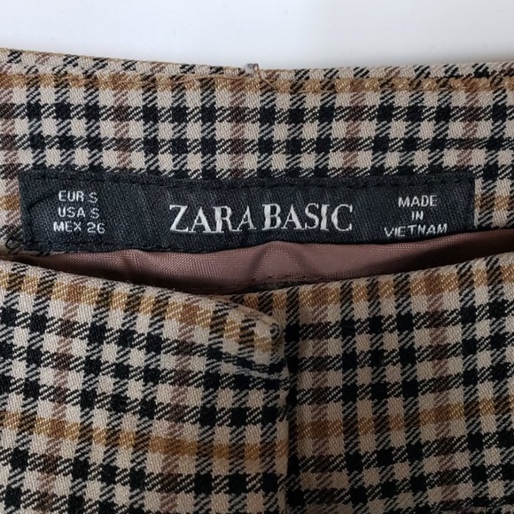 Zara Basic Brown Check Plaid Skinny Ankle Pants S - Picture 4 of 5